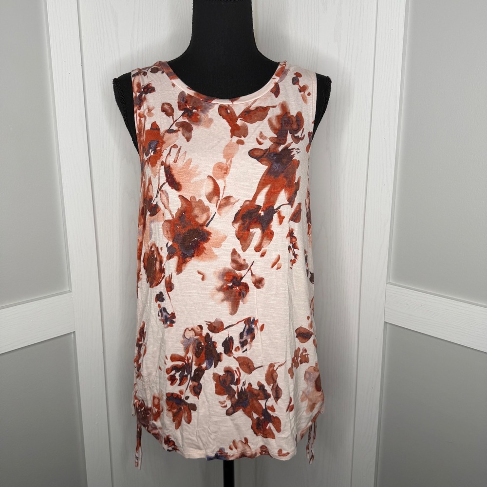 Simply Vera Vera Wang Tank Top Womens Medium Pink Floral Ruched Side Stretch